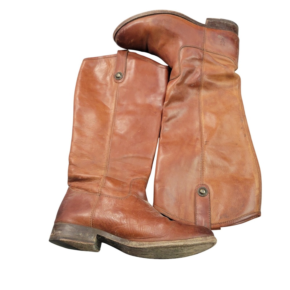 Frye Melissa Button Tall Boots Womens 7B Cognac Leather Extended Calf Riding 54